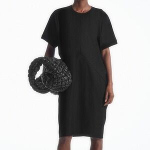 COS Luxury Cotton Blend Jersey Dress Black Avant-Garde Midi Chic Modern Scandi M